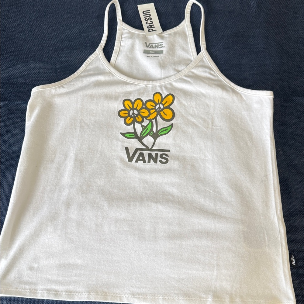 Vans NWT PacSun Flower Peace Sign High Neck Tank Top White Medium